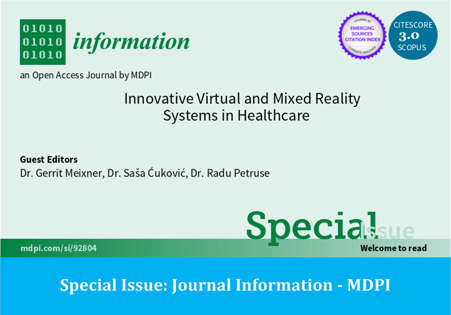 Call for manuscripts Special Issue Journal Information (MDPI) Dr S
